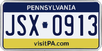 PA license plate JSX0913