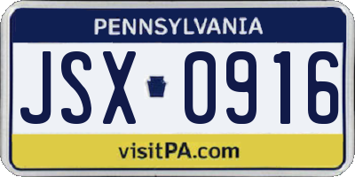 PA license plate JSX0916