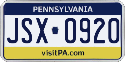 PA license plate JSX0920