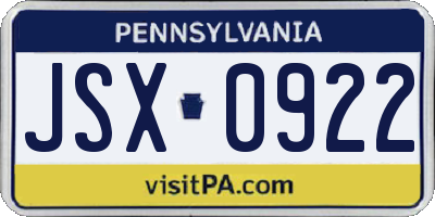 PA license plate JSX0922