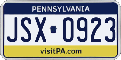 PA license plate JSX0923