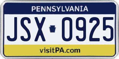 PA license plate JSX0925