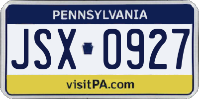 PA license plate JSX0927