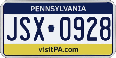 PA license plate JSX0928