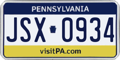PA license plate JSX0934