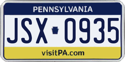 PA license plate JSX0935