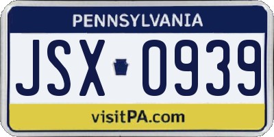 PA license plate JSX0939