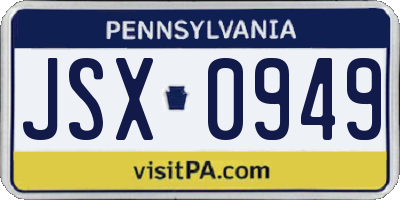 PA license plate JSX0949