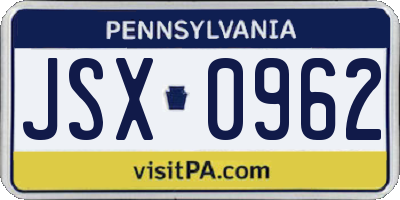 PA license plate JSX0962