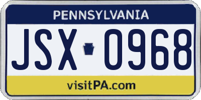 PA license plate JSX0968