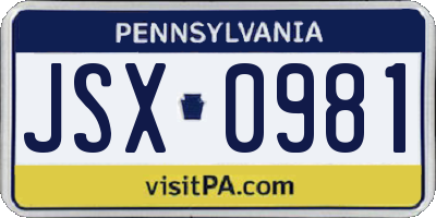 PA license plate JSX0981