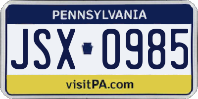PA license plate JSX0985