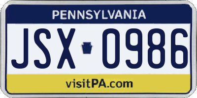 PA license plate JSX0986