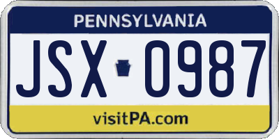 PA license plate JSX0987