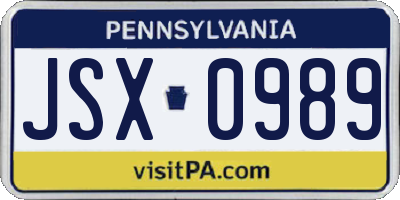 PA license plate JSX0989