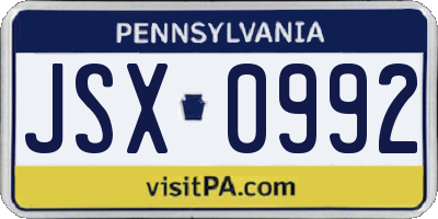 PA license plate JSX0992