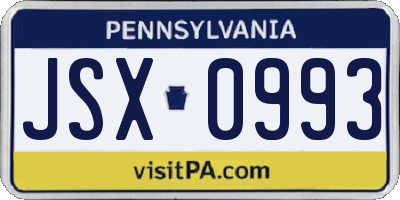 PA license plate JSX0993