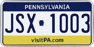 PA license plate JSX1003