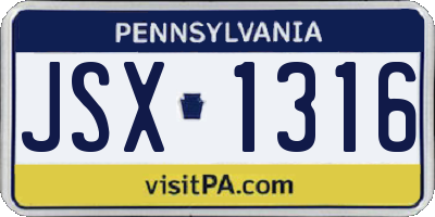PA license plate JSX1316