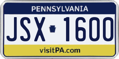 PA license plate JSX1600