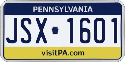 PA license plate JSX1601