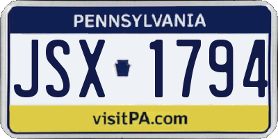 PA license plate JSX1794