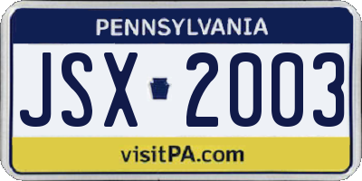 PA license plate JSX2003