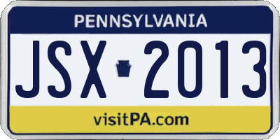 PA license plate JSX2013