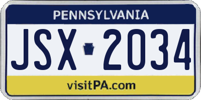 PA license plate JSX2034