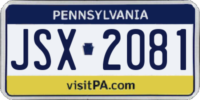 PA license plate JSX2081