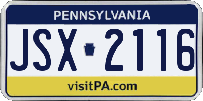 PA license plate JSX2116