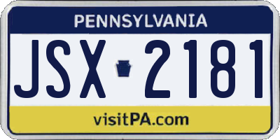 PA license plate JSX2181