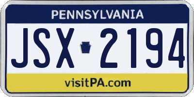 PA license plate JSX2194