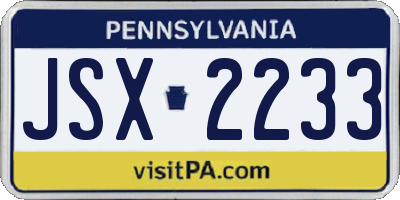 PA license plate JSX2233