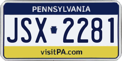 PA license plate JSX2281