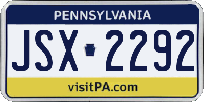 PA license plate JSX2292