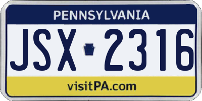 PA license plate JSX2316