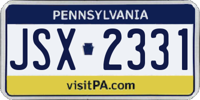PA license plate JSX2331