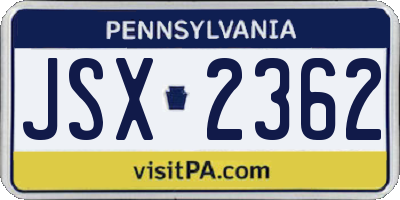 PA license plate JSX2362