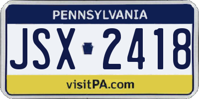 PA license plate JSX2418