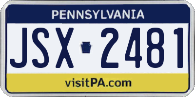 PA license plate JSX2481