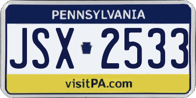 PA license plate JSX2533