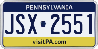 PA license plate JSX2551