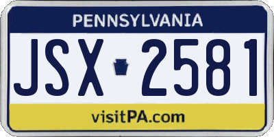 PA license plate JSX2581