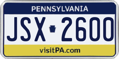 PA license plate JSX2600