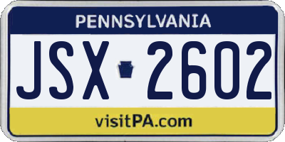 PA license plate JSX2602