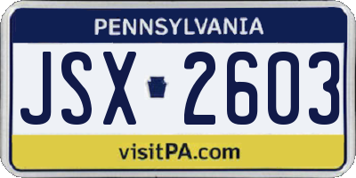 PA license plate JSX2603
