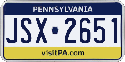 PA license plate JSX2651