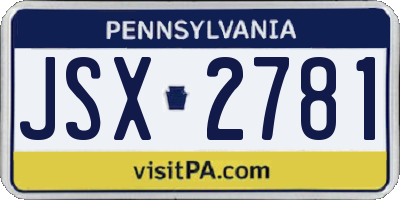 PA license plate JSX2781