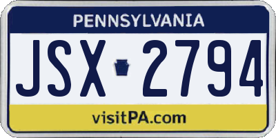 PA license plate JSX2794